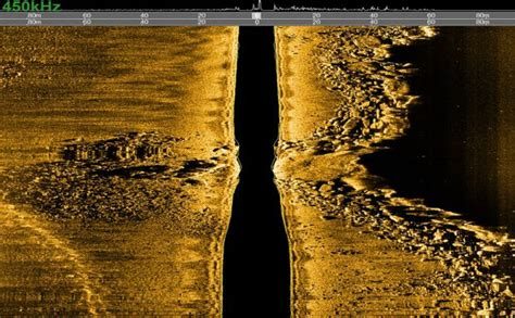 Side-scan sonar record showing seabed texture on both sides of the survey track